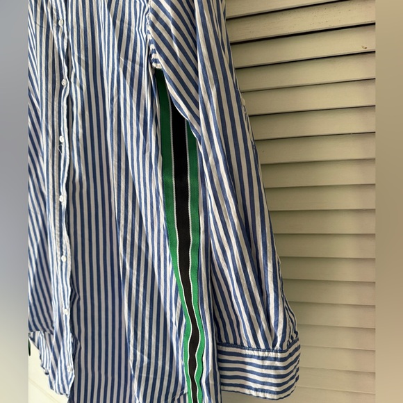 Zara Blue & White Stripped Button Down with Side Stripes - Picture 3 of 6